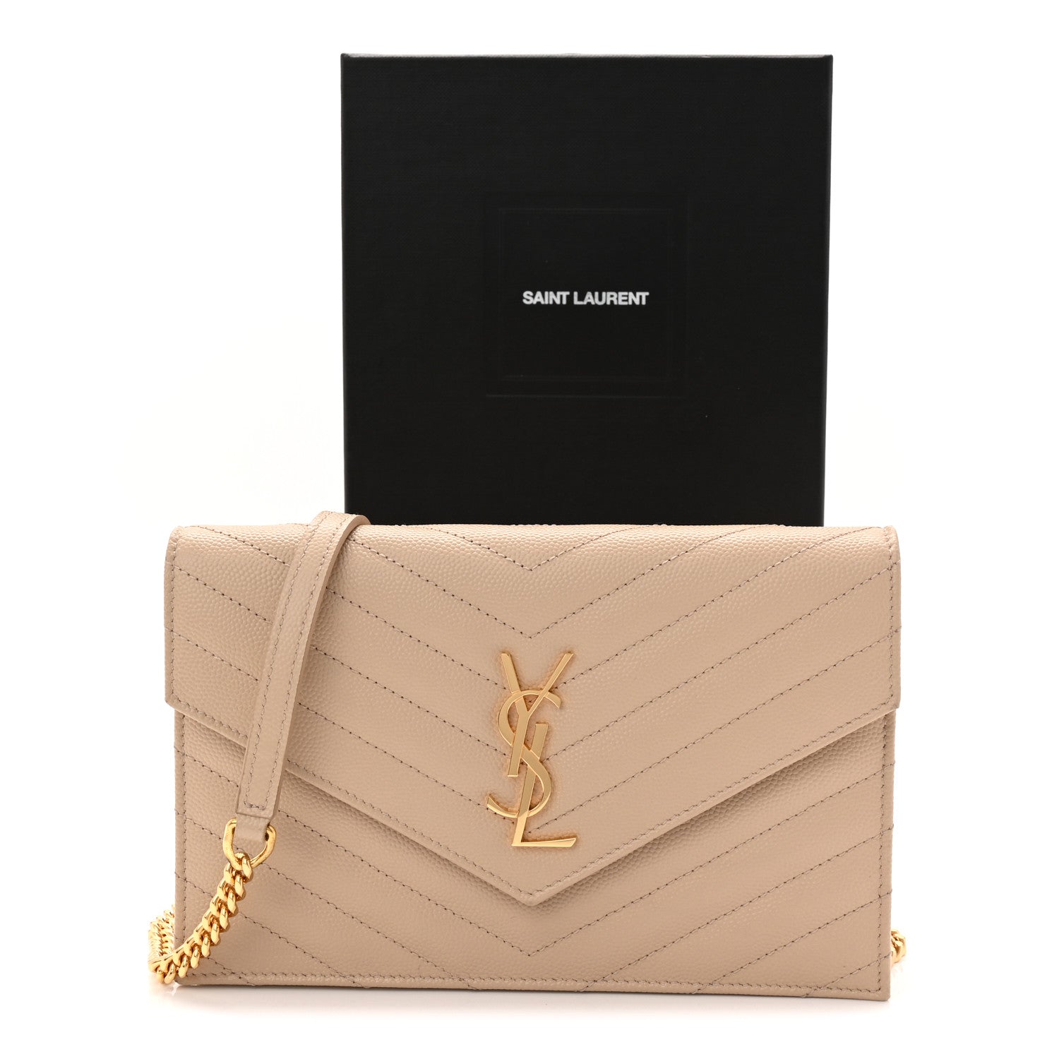 Grain De Poudre Matelasse Chevron Monogram Envelope Chain Wallet Nude Powder