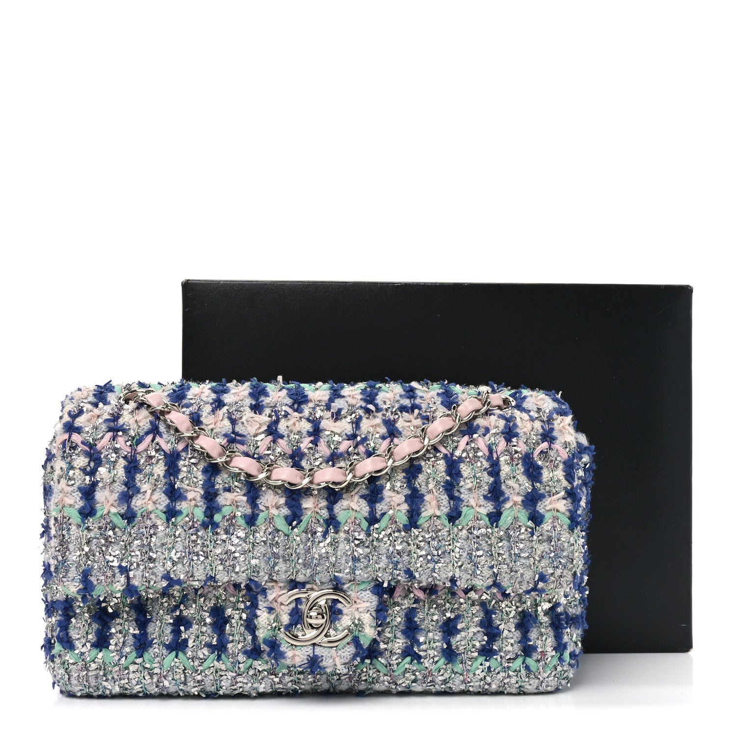 Glittered Tweed Quilted Medium Flap Blue Multicolor