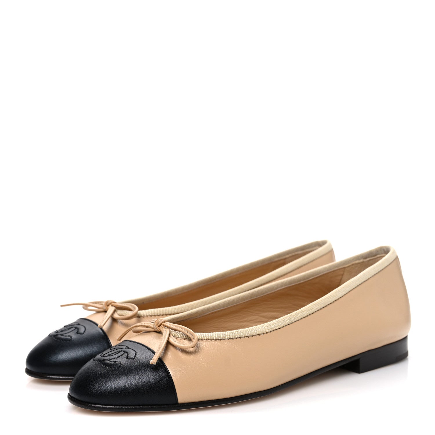 Lambskin Cap Toe CC Ballerina Flats 37 Beige Black