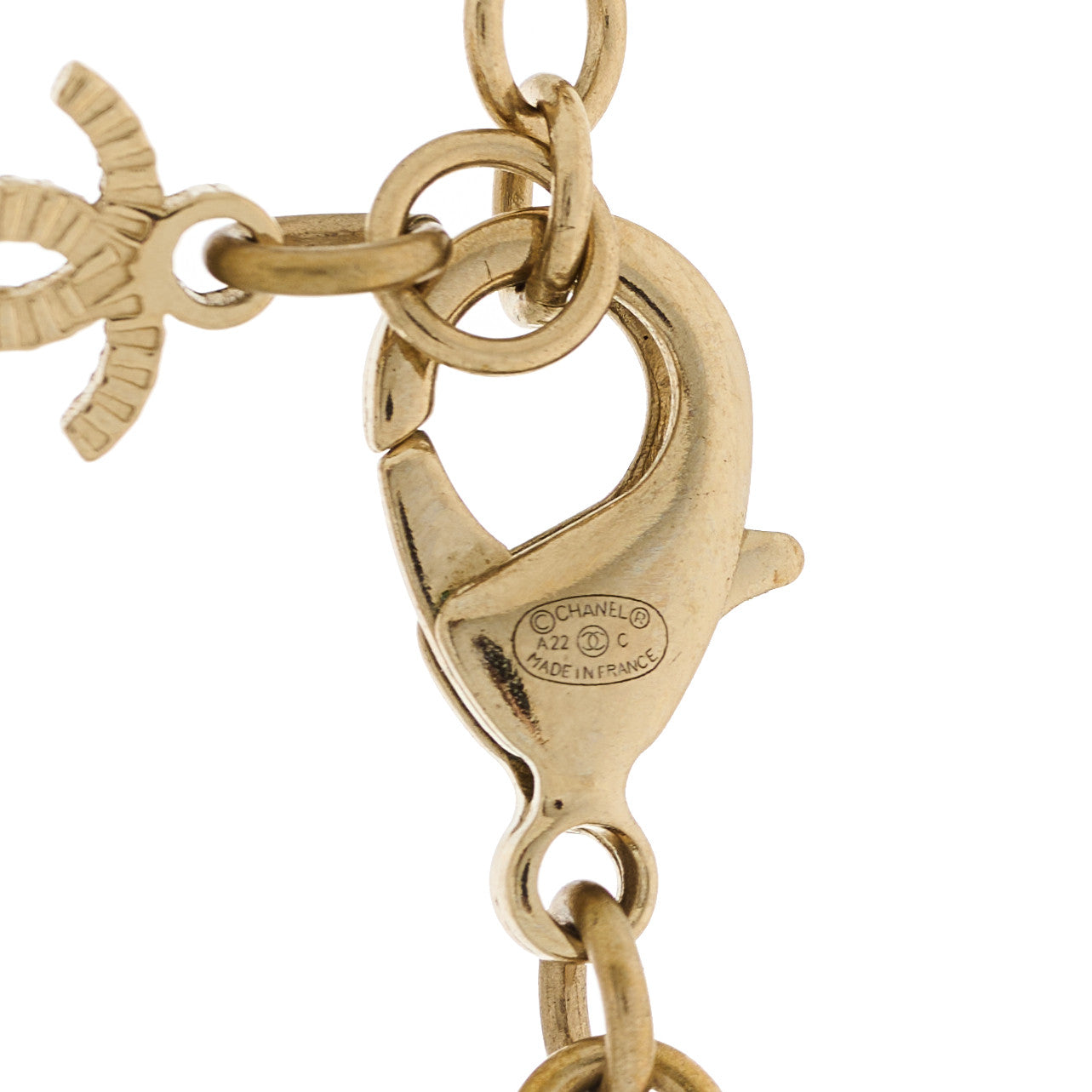 Crystal Pearl CC Drop Necklace Gold