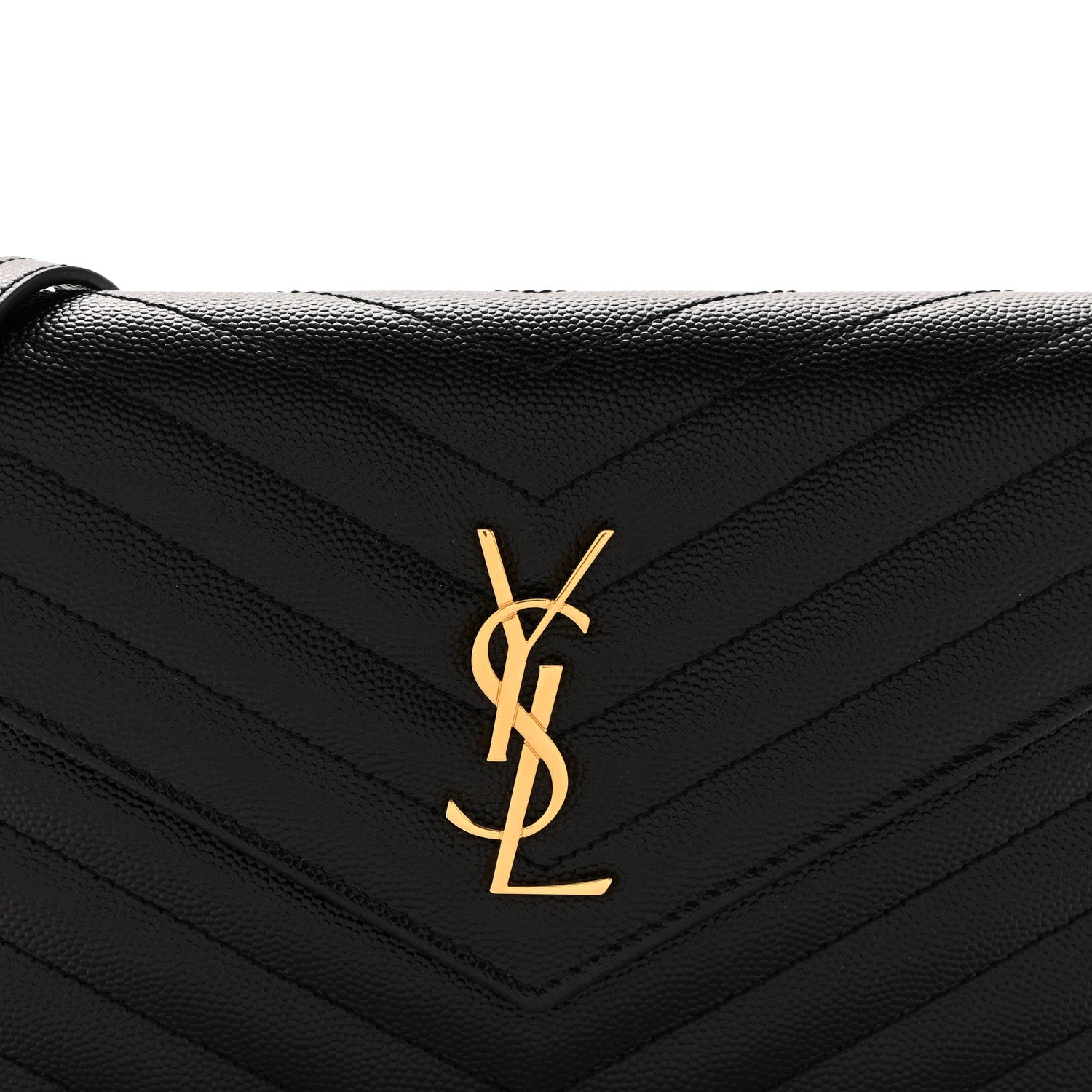 Grain De Poudre Matelasse Chevron Monogram Envelope Chain Wallet Black