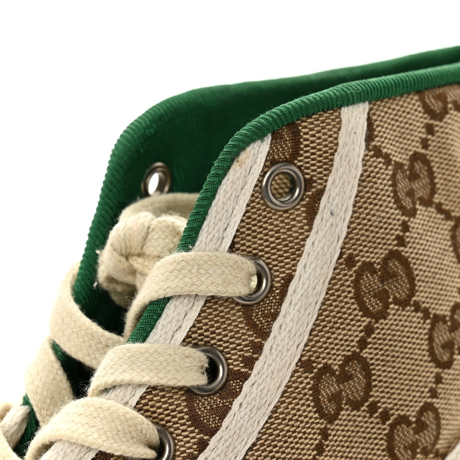 GG Monogram Web Womens 1977 Tennis High Top Sneakers 37 Beige Ebony Mystic White