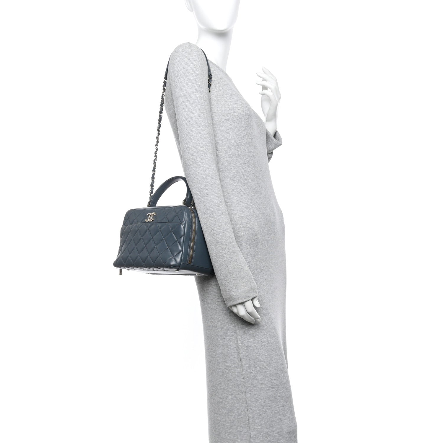 Lambskin Quilted Medium Trendy CC Bowling Bag Grey
