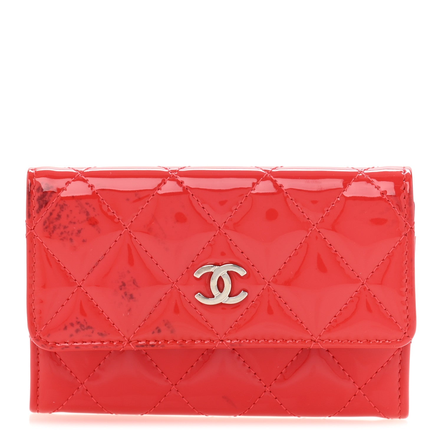 Patent Quilted Card Holder Wallet Red