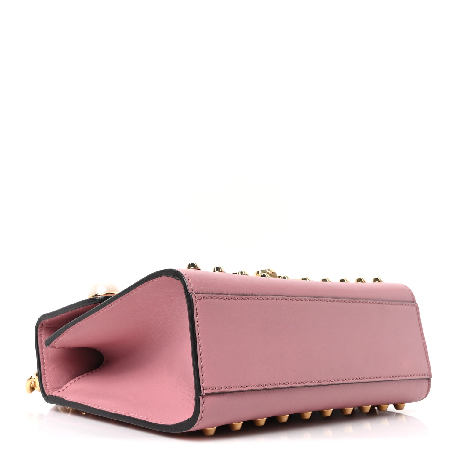 Calfskin Studded Small Padlock Shoulder Bag Carmine Rose