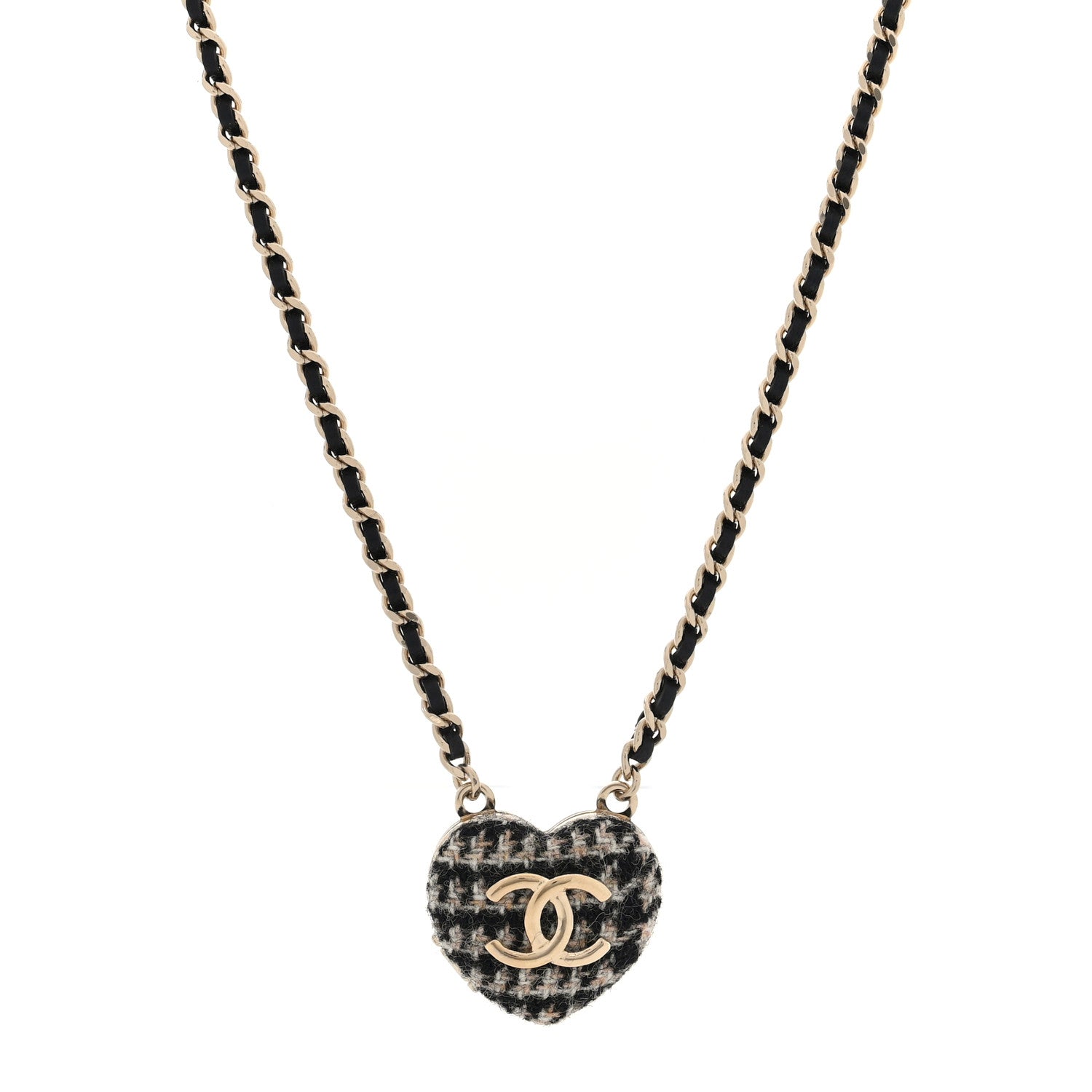 Lambskin Tweed CC Locket Pendant Necklace Beige Black Silver Gold