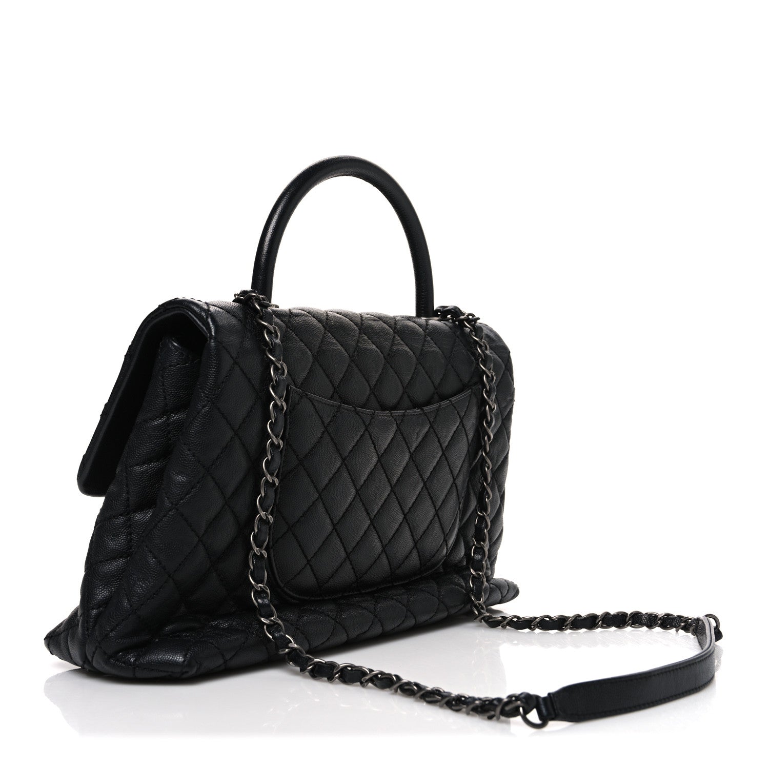 Caviar Quilted Medium Coco Handle Flap Black
