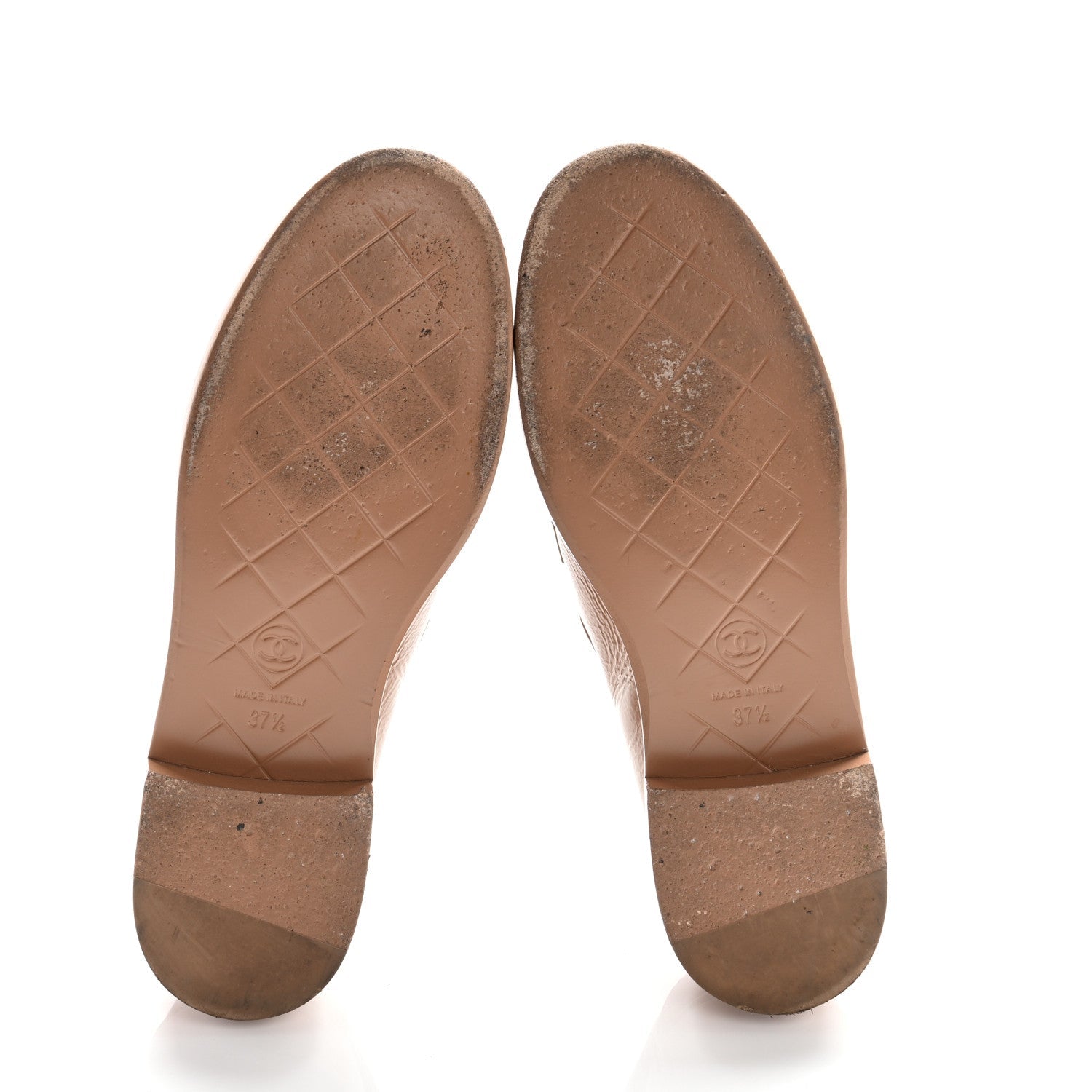 Crumpled Lambskin Quilted CC Turnlock Moccasins 37.5 Dark Beige