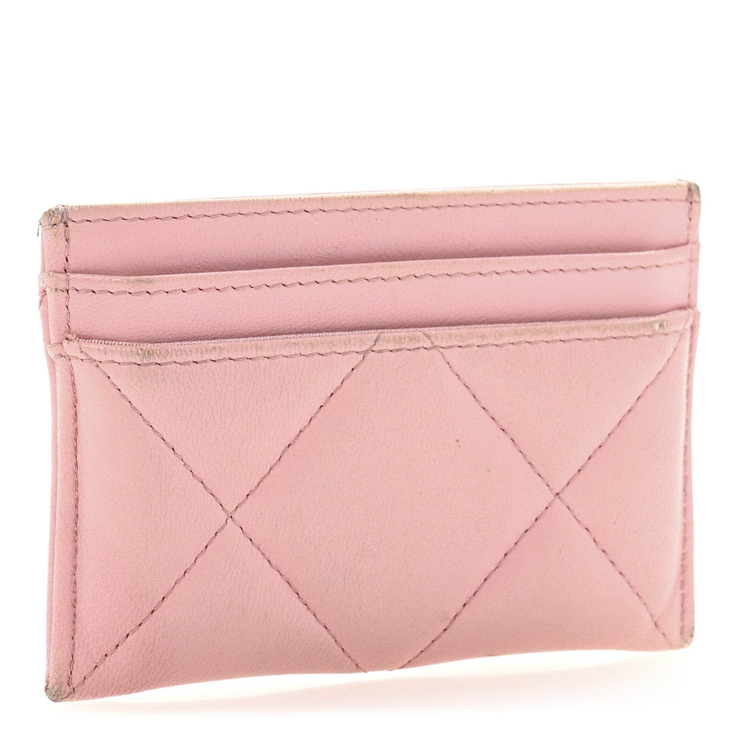 Lambskin Quilted Chanel 19 Card Holder Light Pink
