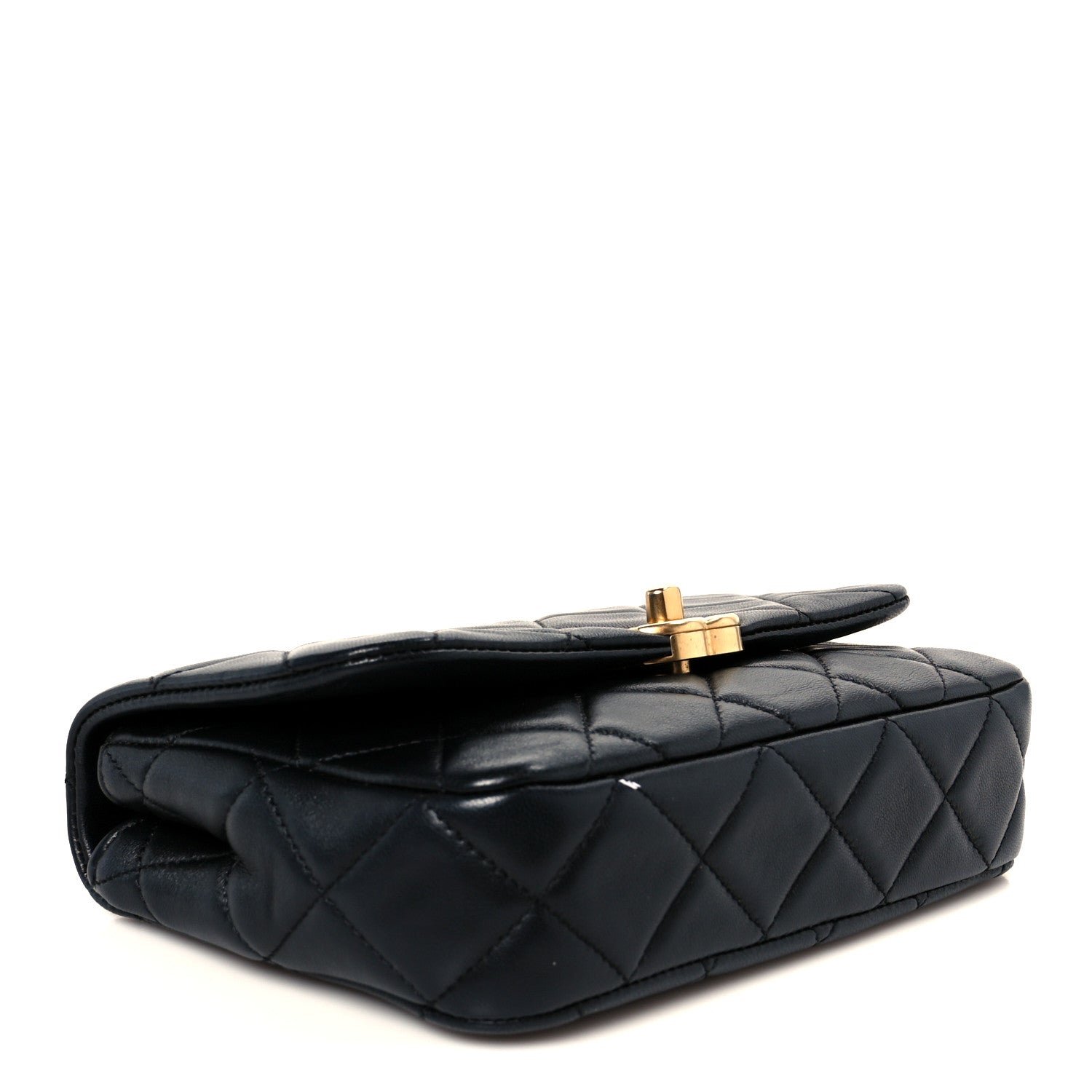 Lambskin Quilted  Pearl  Flap Black