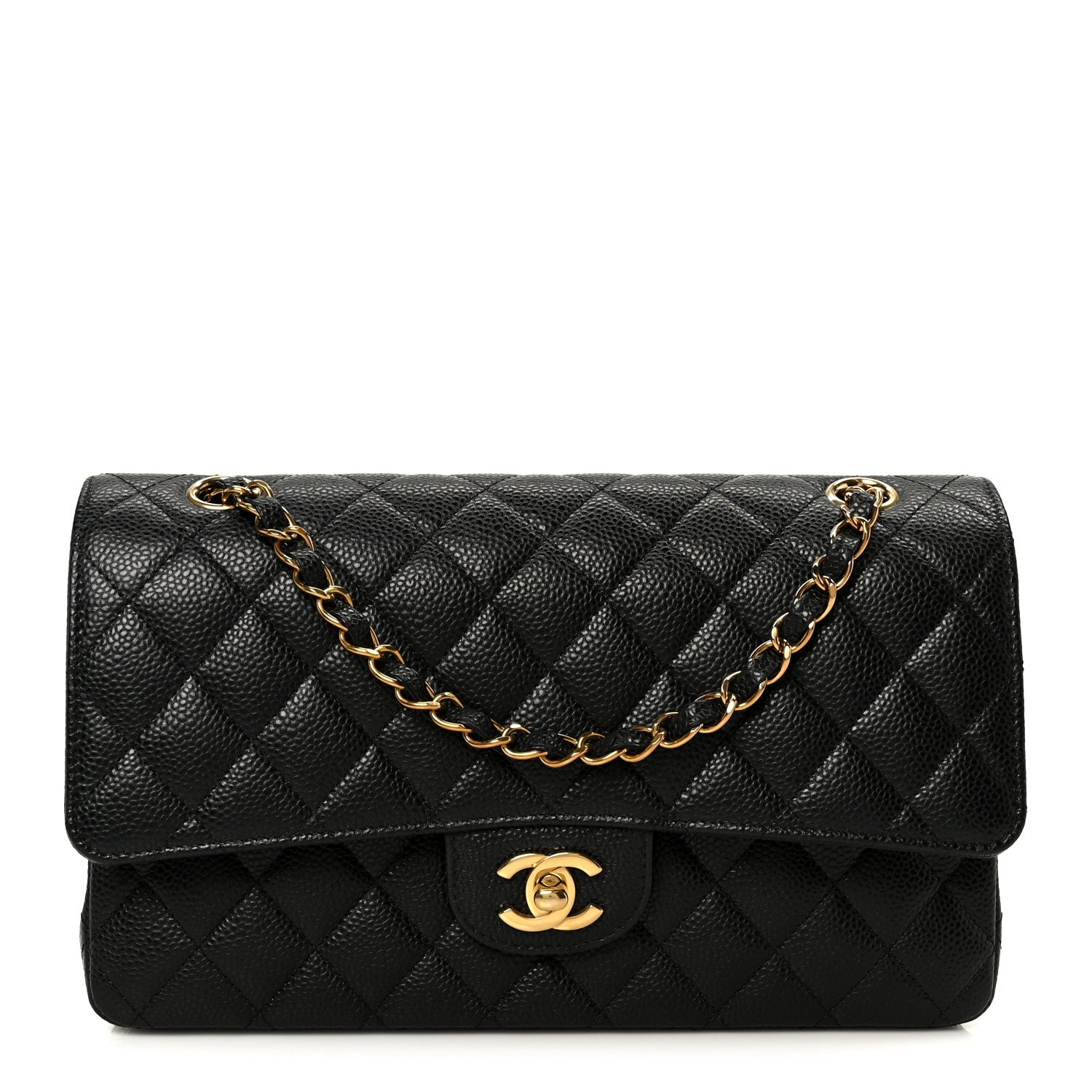 Caviar Quilted Medium Double Flap Black