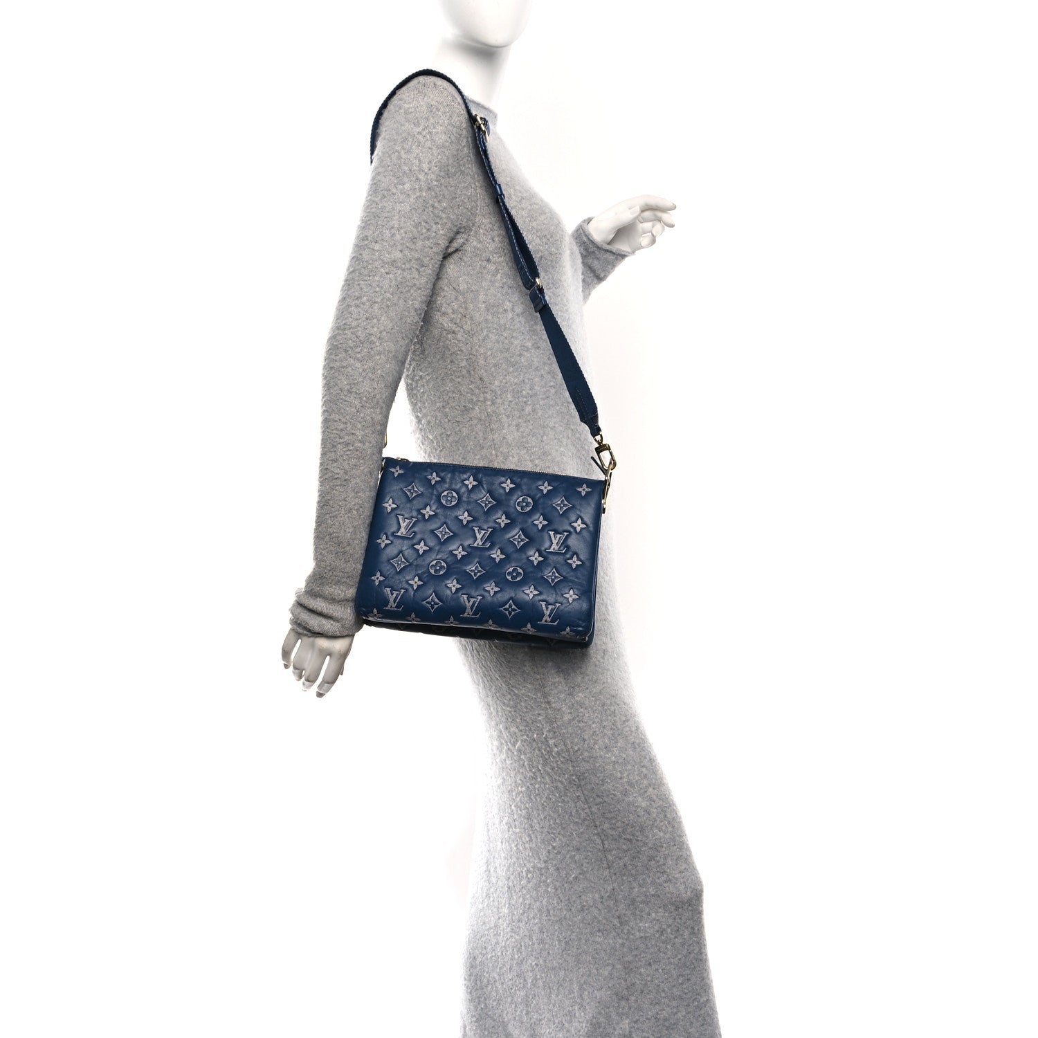 Lambskin Embossed Monogram Coussin PM Denim Blue