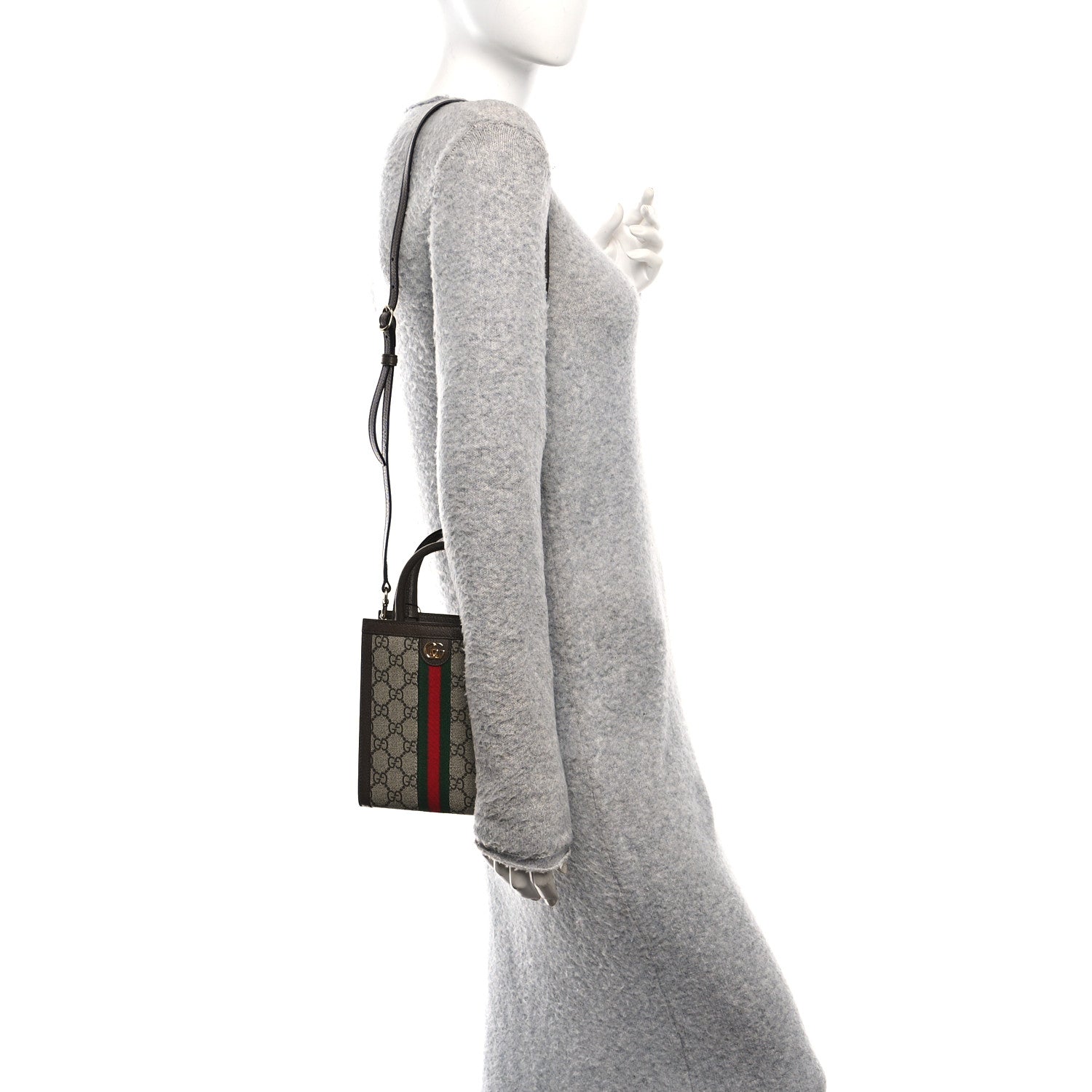 GG Supreme Monogram Textured Dollar Calfskin Web Super Mini Ophidia Mini Tote Bag Beige Ebony New Acero