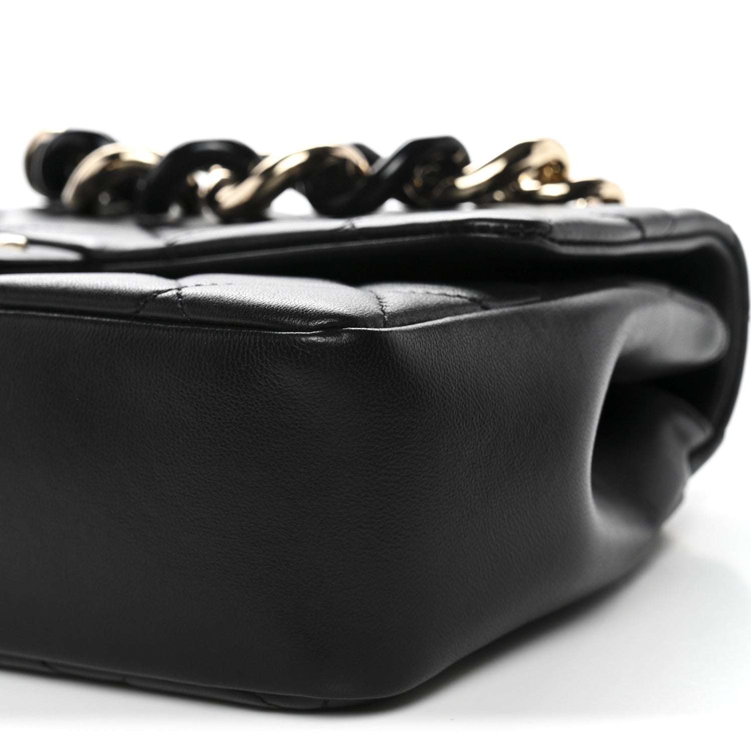 Lambskin Quilted Resin Bi-Color Chain Flap Bag Black
