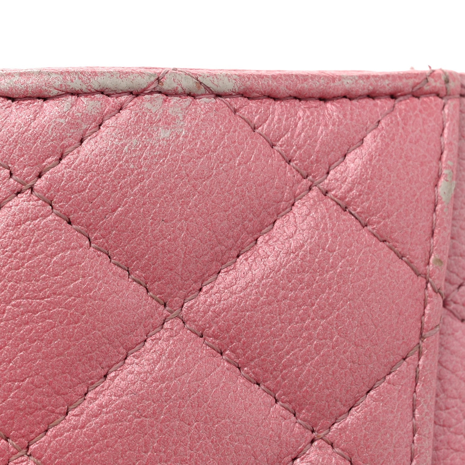 Iridescent Aged Calfskin Quilted Flap Card Holder Wallet Pink