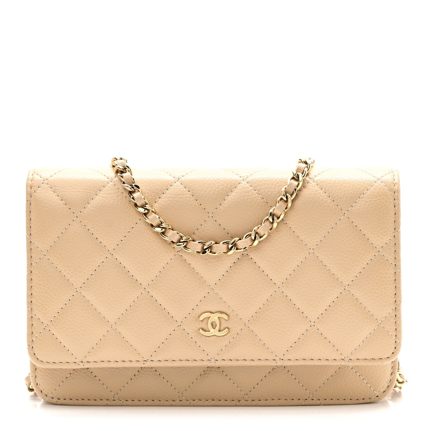 Caviar Quilted Wallet on Chain WOC Beige