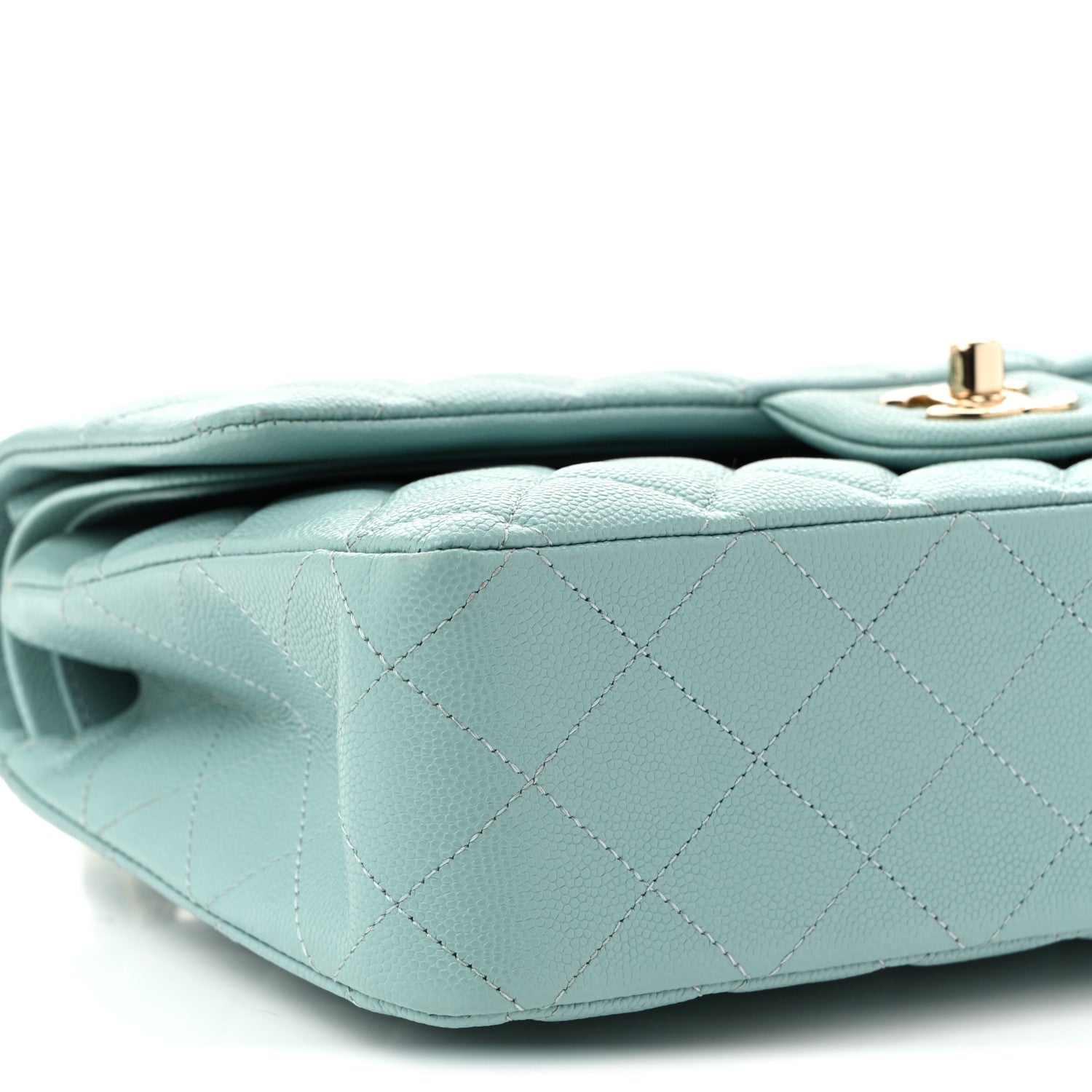 Caviar Quilted Medium Double Flap Light Blue
