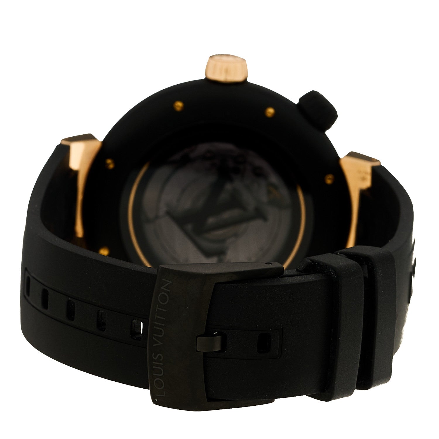 Stainless Steel 18K Rose Gold Rubber 44mm Tambour Street Diver Automatic Watch Black