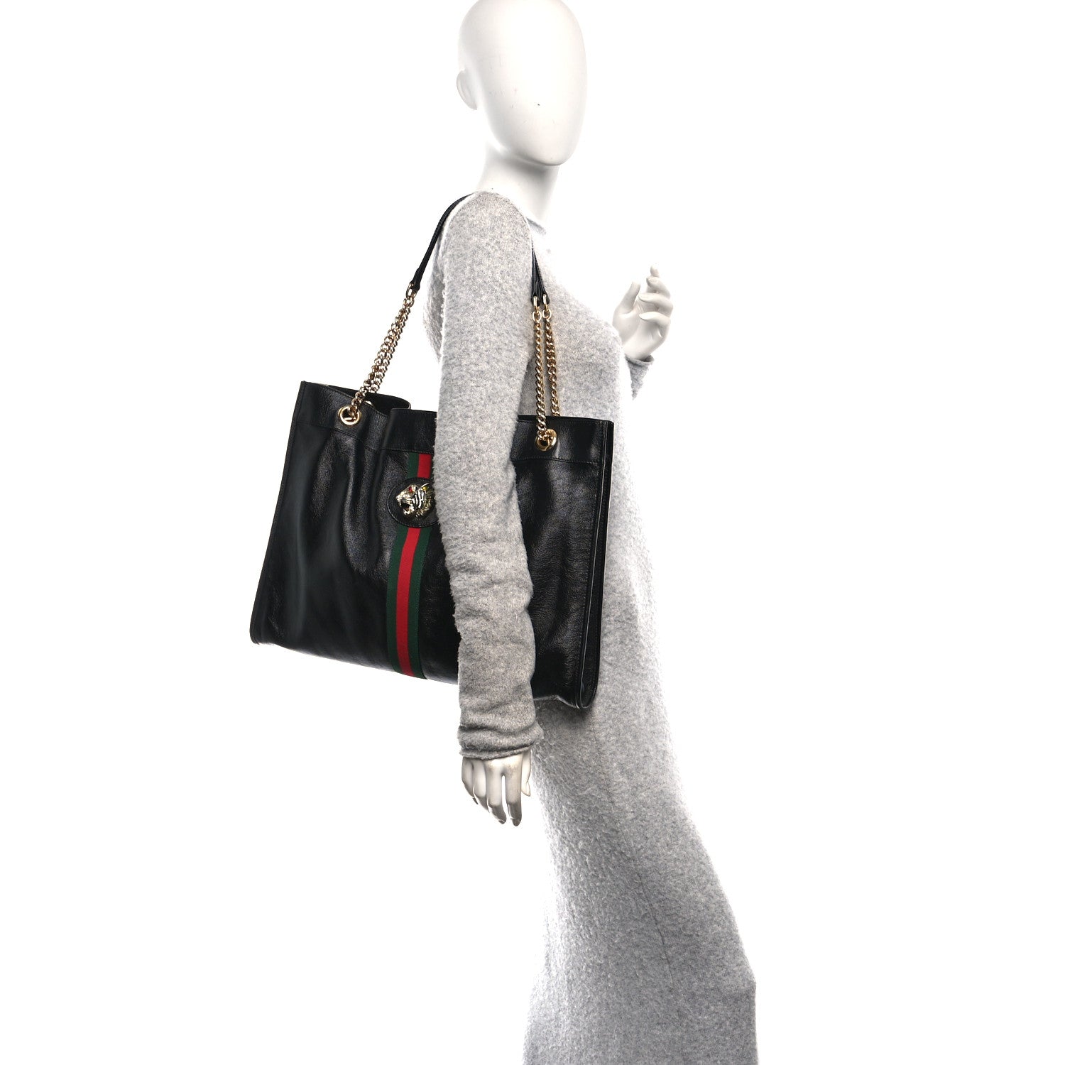 Calfskin Large Rajah Chain Tote Black
