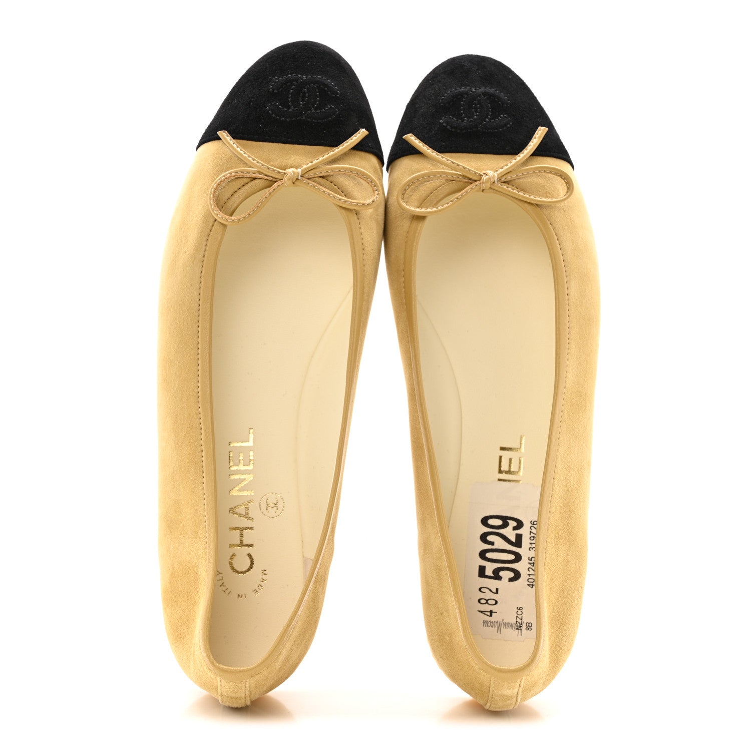 Suede Goatskin Cap Toe CC Ballerina Flats 38 Beige Black