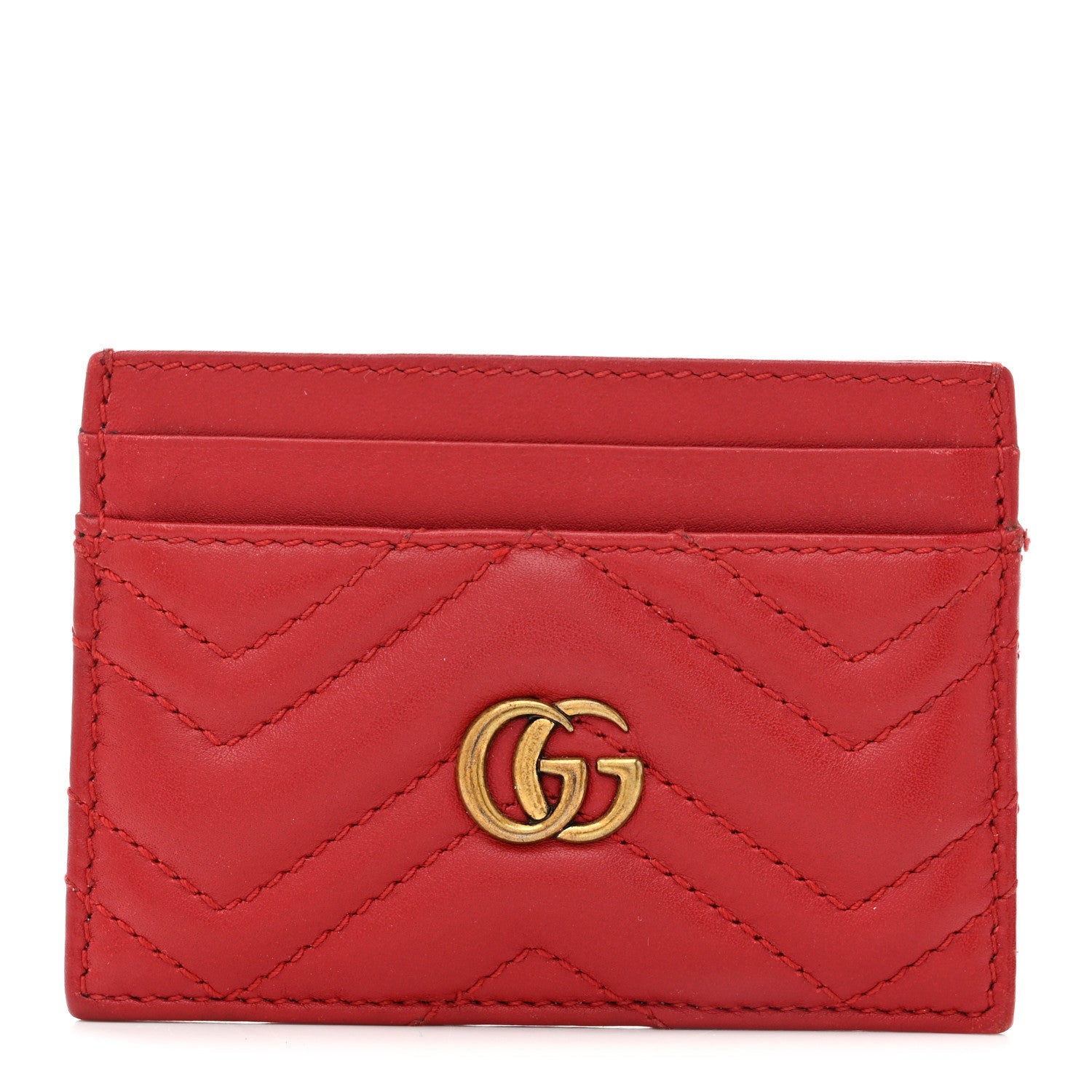 Calfskin Matelasse GG Marmont Card Holder Hibiscus Red