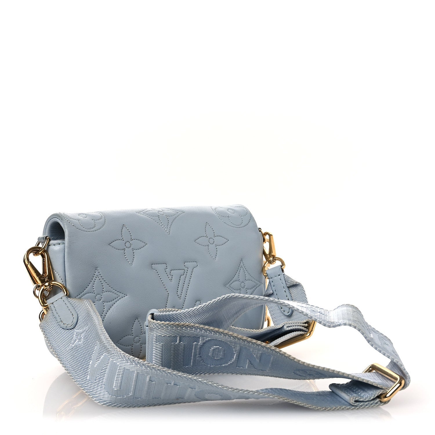 Calfskin Bubblegram Wallet On Strap Ice Blue