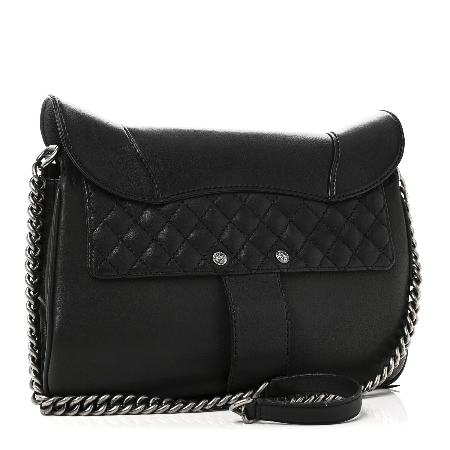 Goatskin Quilted Paris Dallas Saddle Bag Black