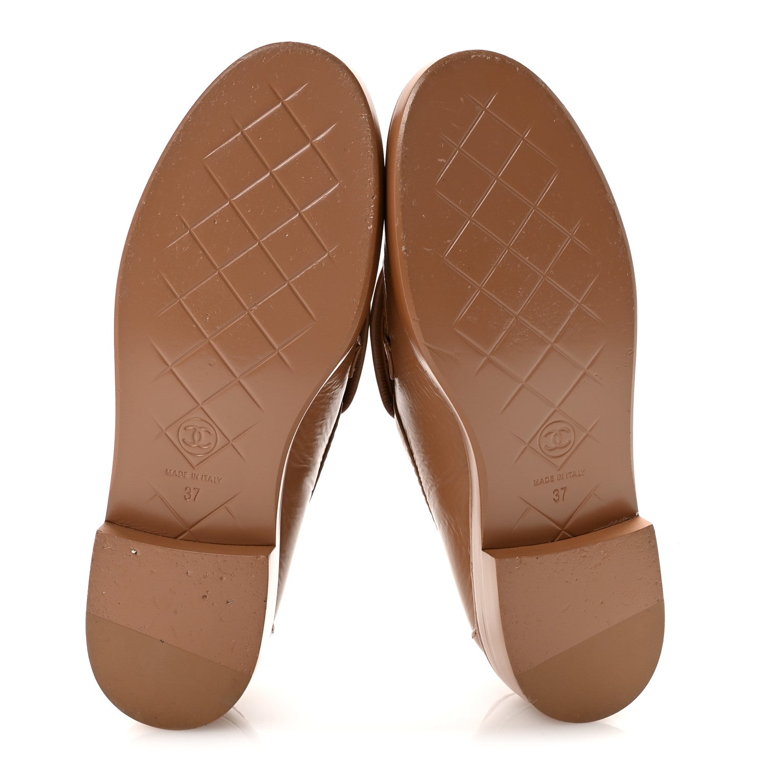 Crumpled Lambskin Quilted CC Turnlock Moccasins 37 Dark Beige