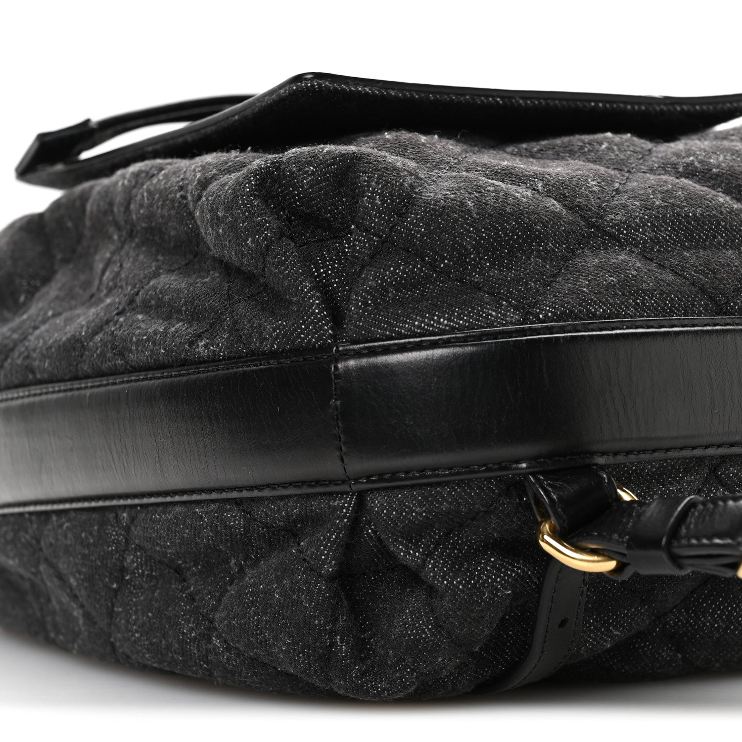Denim Calfskin Quilted Backpack Dark Grey Black