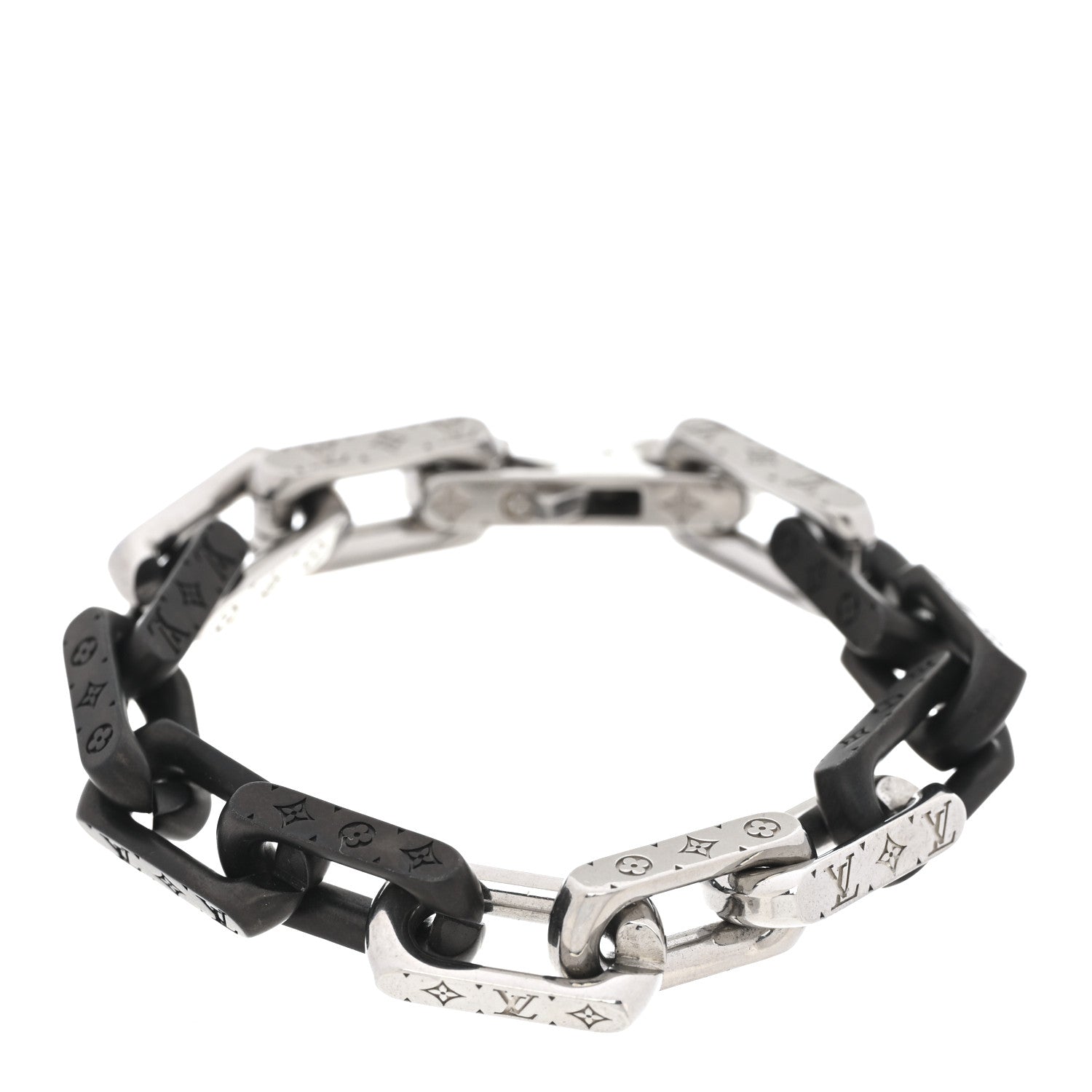Metal Monogram Chain Bracelet Silver Black
