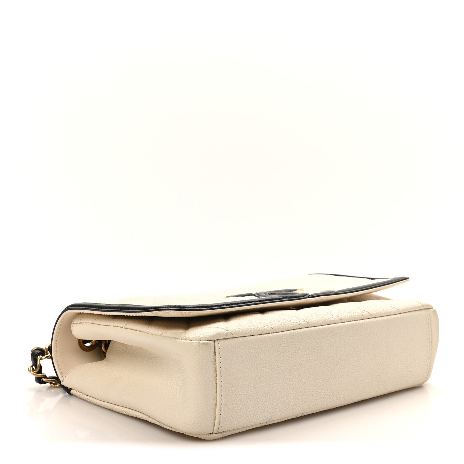 Caviar Quilted Medium CC Filigree Flap Light Beige Black
