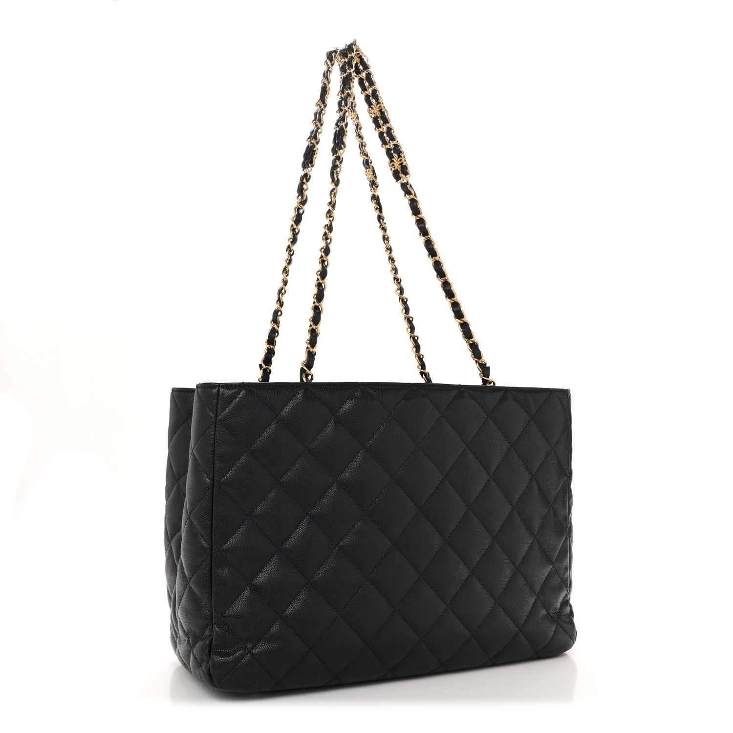 Caviar Quilted Small Shopping Tote Navy