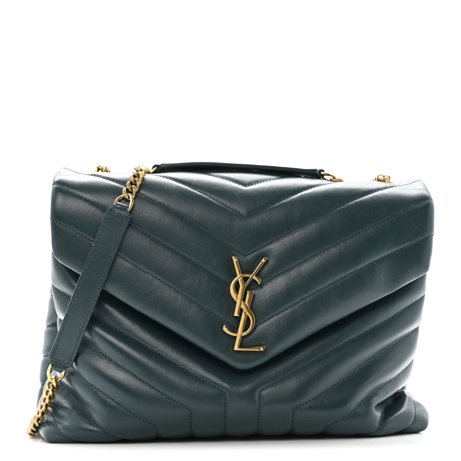 Calfskin Y Quilted Monogram Medium Loulou Chain Satchel Sea Turquoise