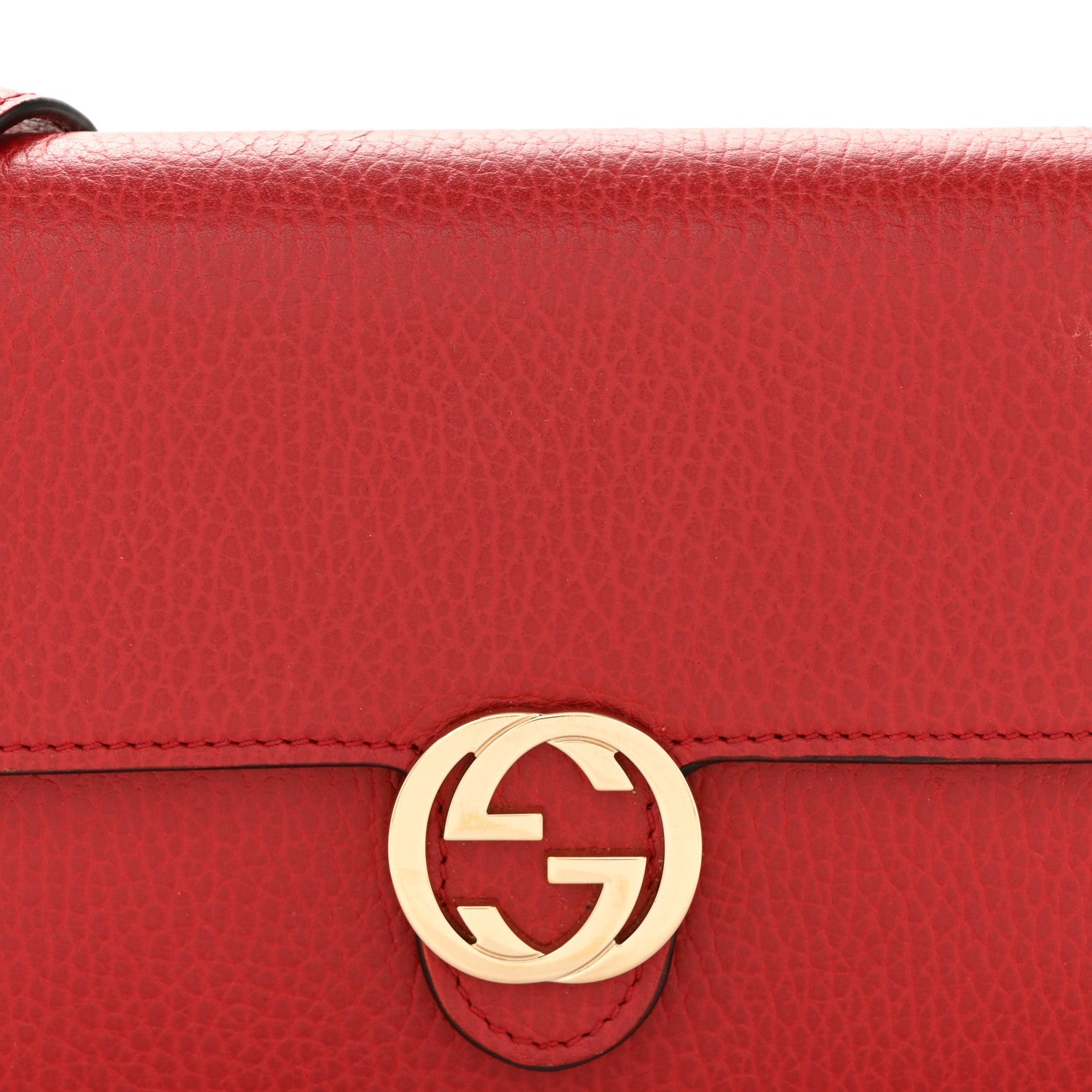 Dollar Calfskin Interlocking G Chain Wallet Red