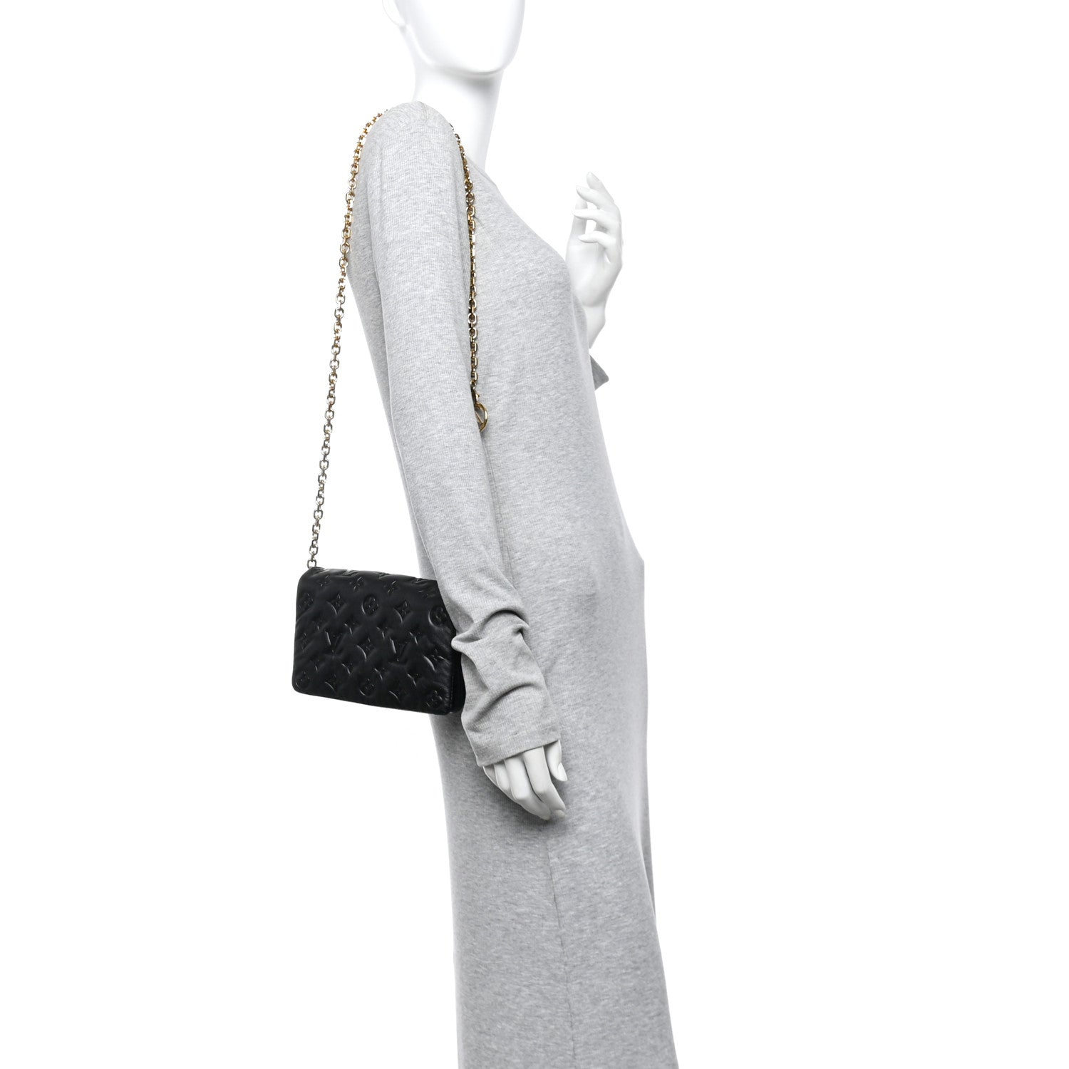 Lambskin Embossed Monogram Pochette Coussin Black