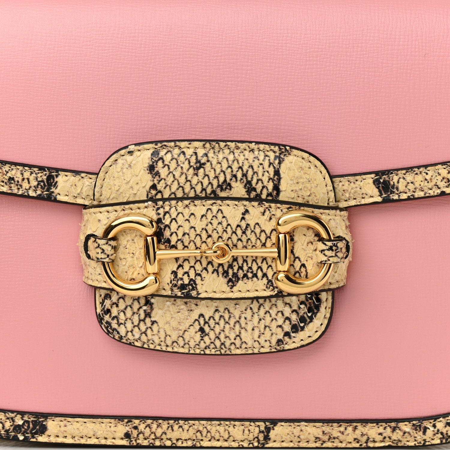 Azalea Calfskin Snakeskin Horsebit 1955 Shoulder Bag Wild Rose Beige