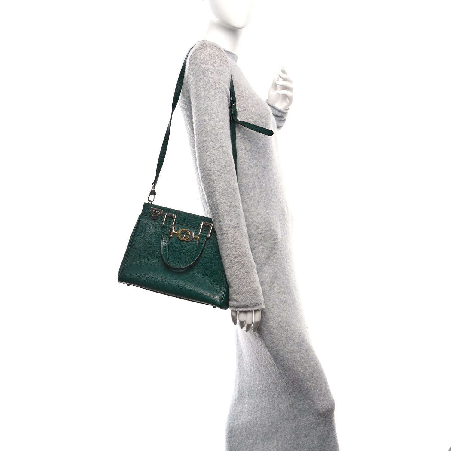 Grainy Calfskin Small Zumi Top Handle Bag Vintage Green