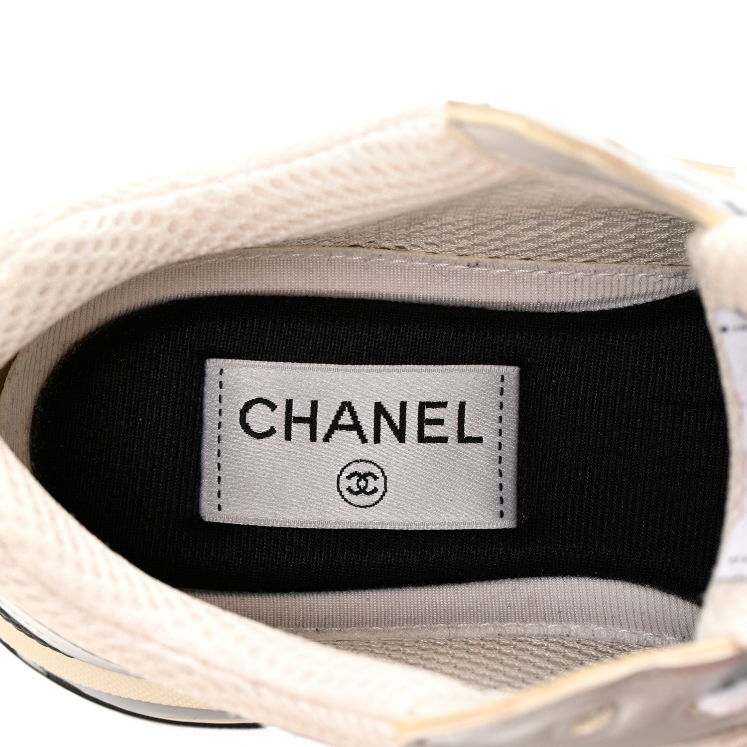 Fabric Laminated Calfskin Stretch CC Sneakers 37 White Silver