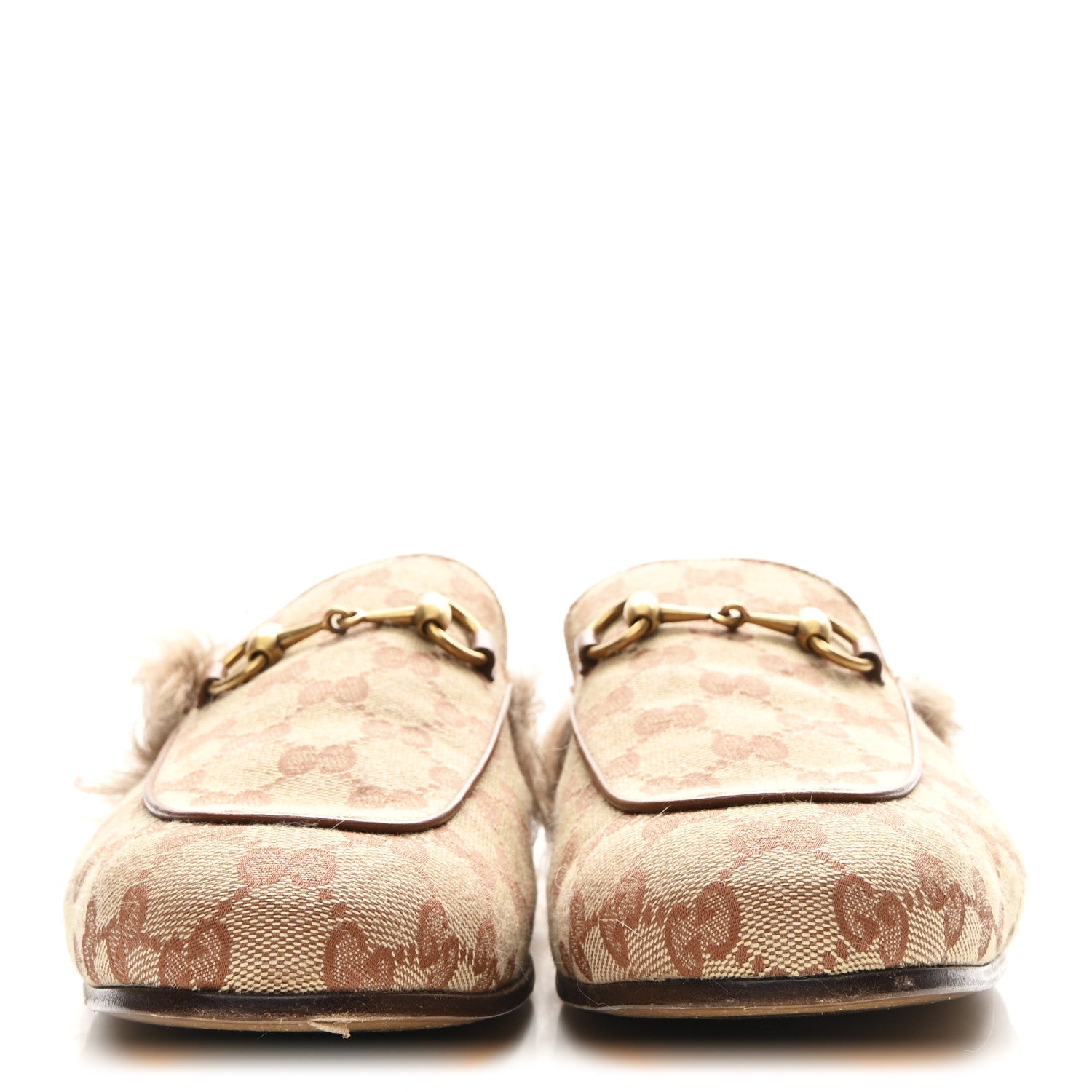 GG Monogram Fur Mens Princetown Slippers 9 Beige Ruggine Rust