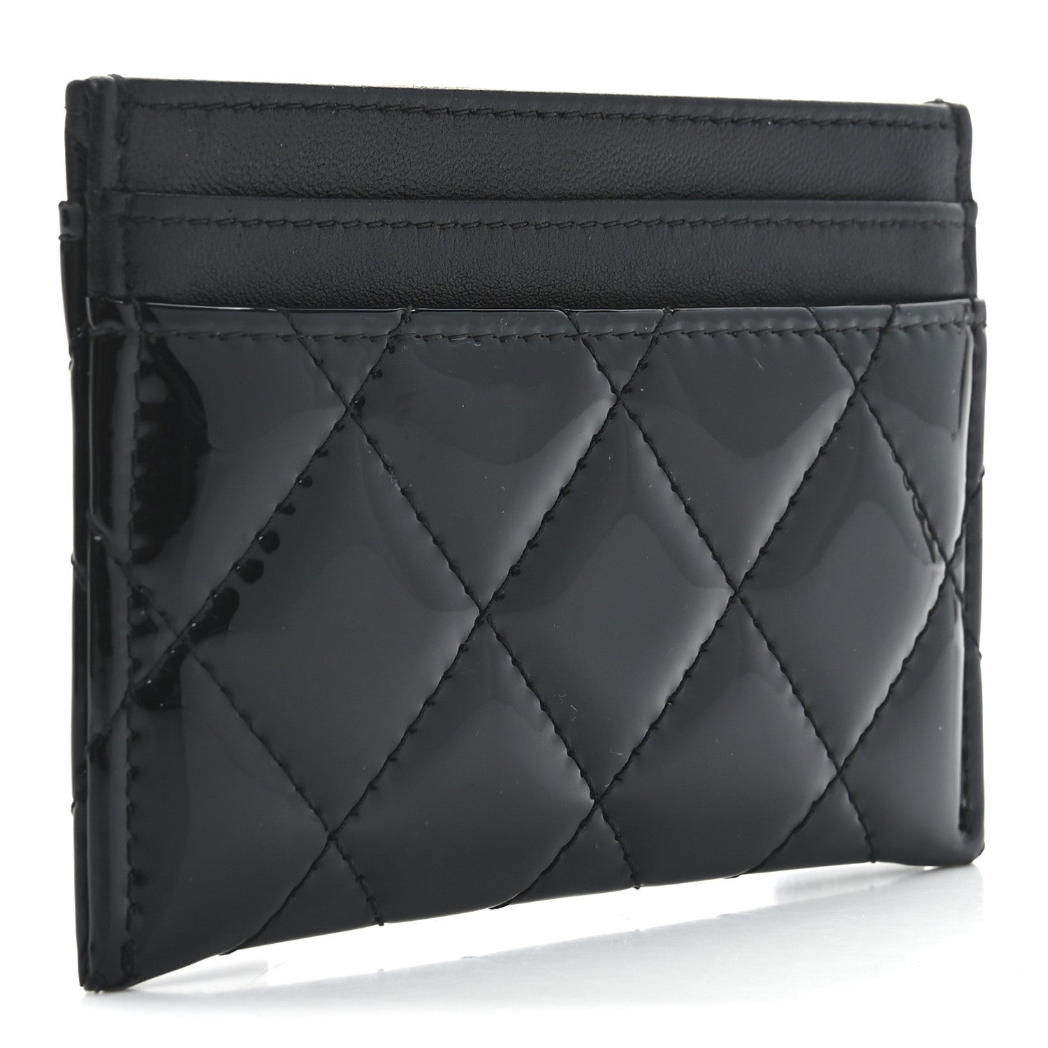 Patent Calfskin Quilted Card Holder Black