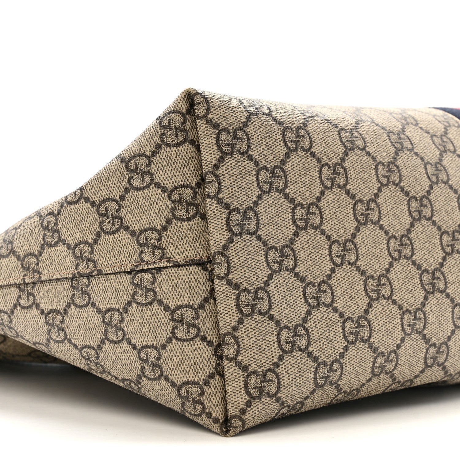 GG Supreme Monogram Textured Dollar Calfskin Web Medium Ophidia Shopping Tote Beige Ebony Mystic White