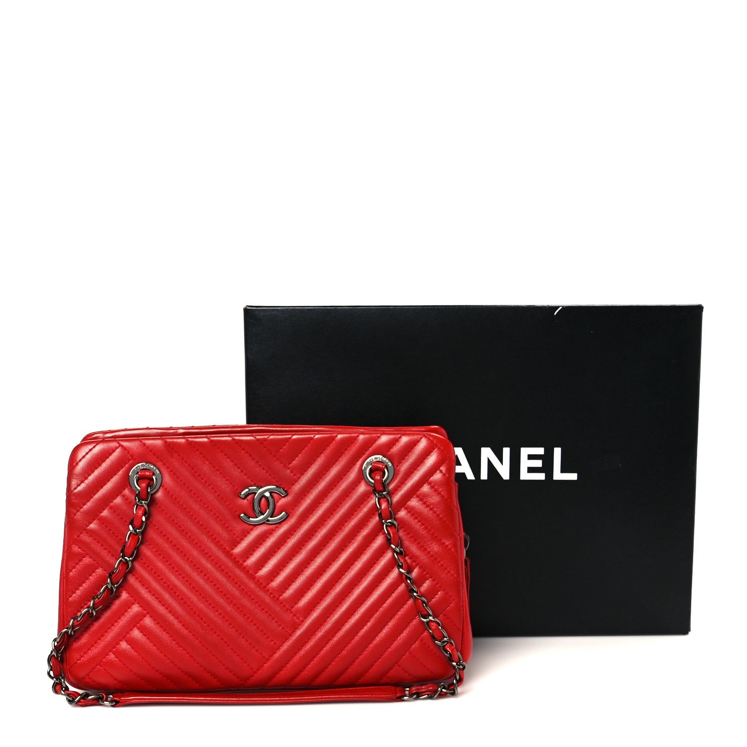 Lambskin Quilted CC Crossing Shopping Tote Red