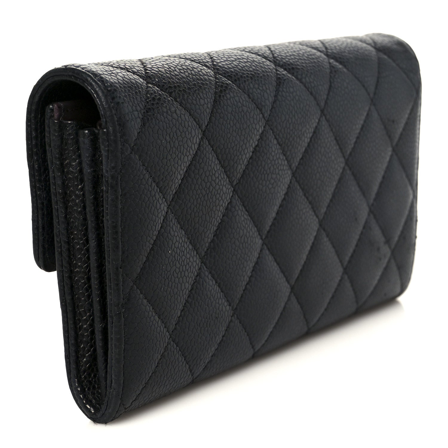 Caviar Quilted Long Flap Wallet Black