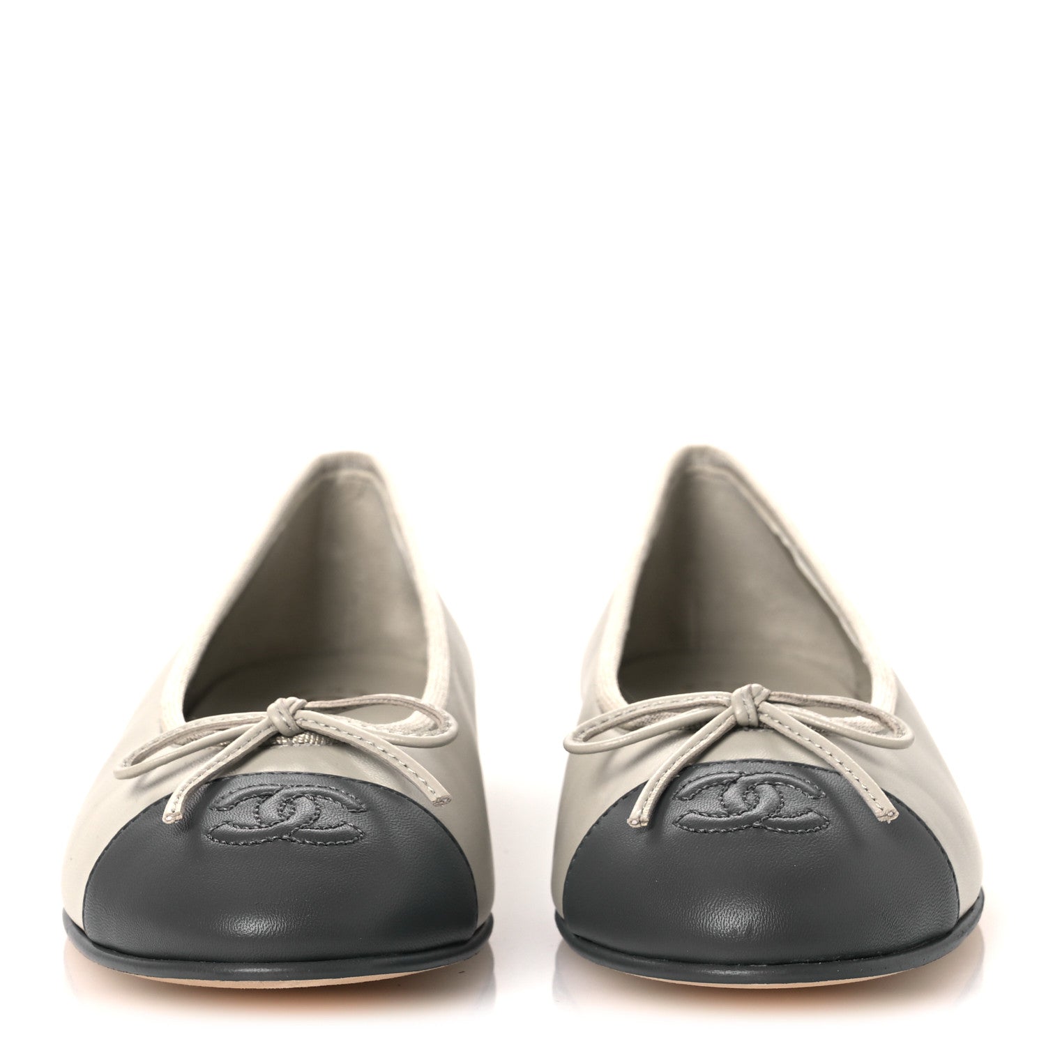 Lambskin Cap Toe CC Ballerina Flats 37.5 Light Gray Dark Gray