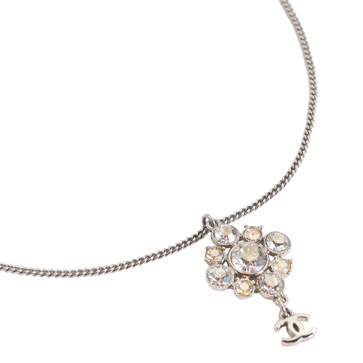 Rhinestone Silver Dangle Necklace (Authentic Pre-owned)