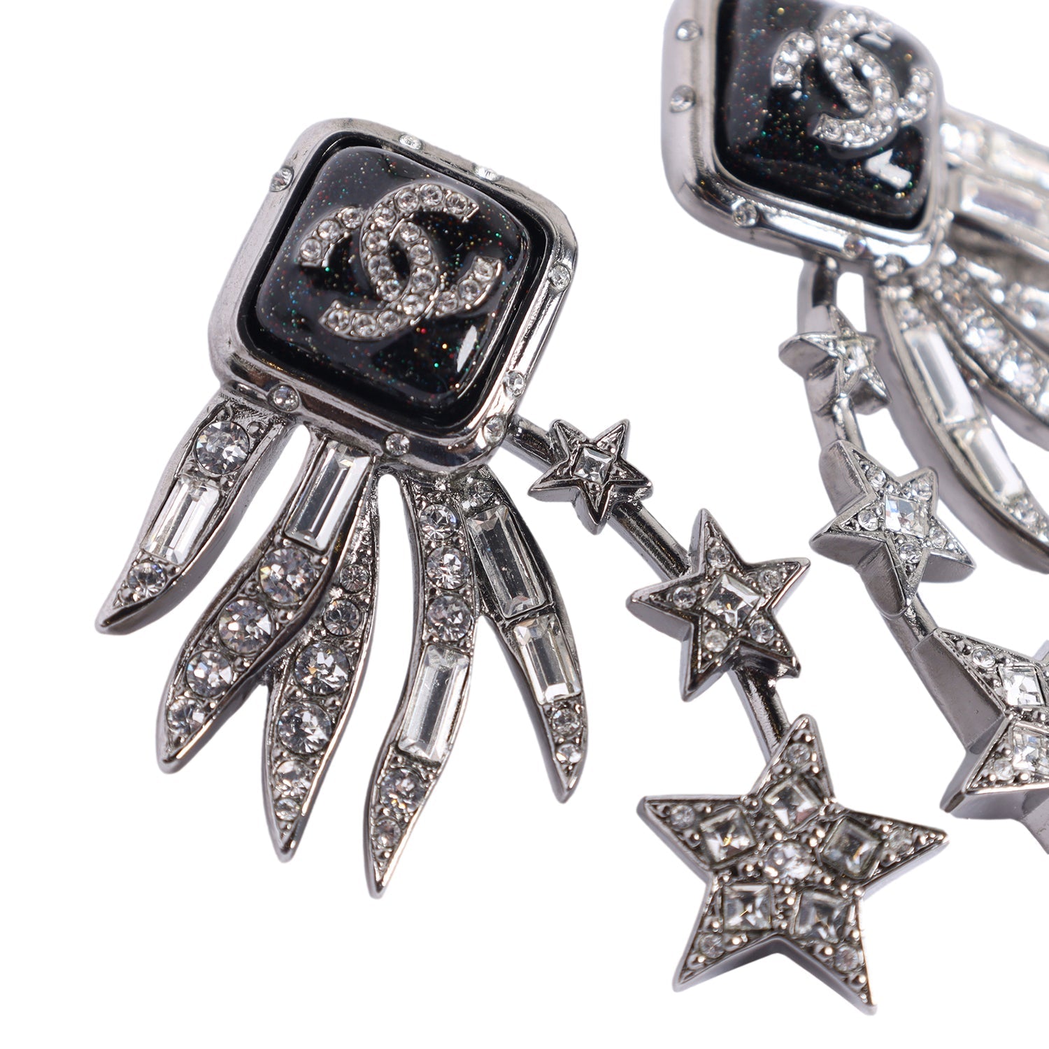 Logo Silver Rhinestone Star Pierced Earrings