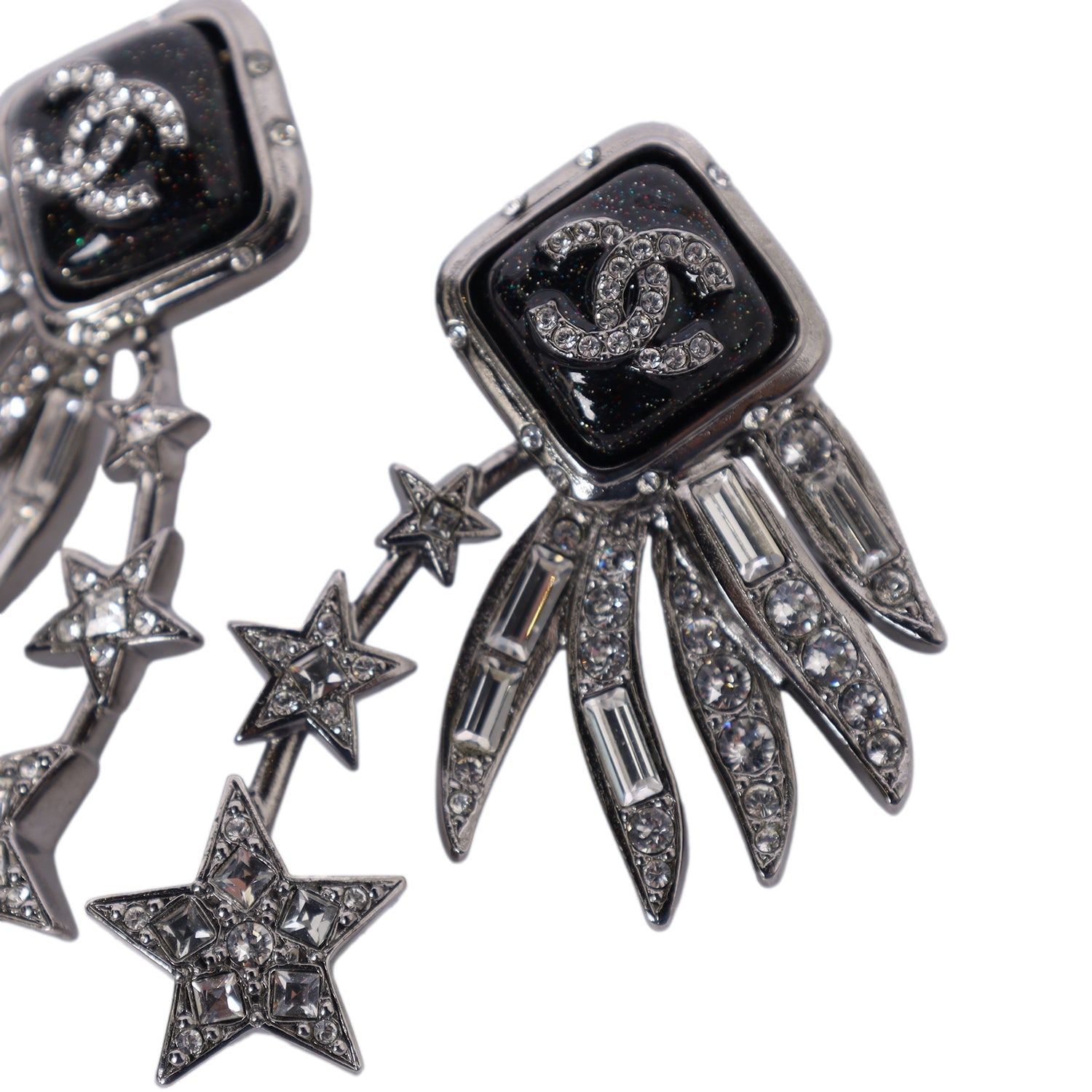 Logo Silver Rhinestone Star Pierced Earrings