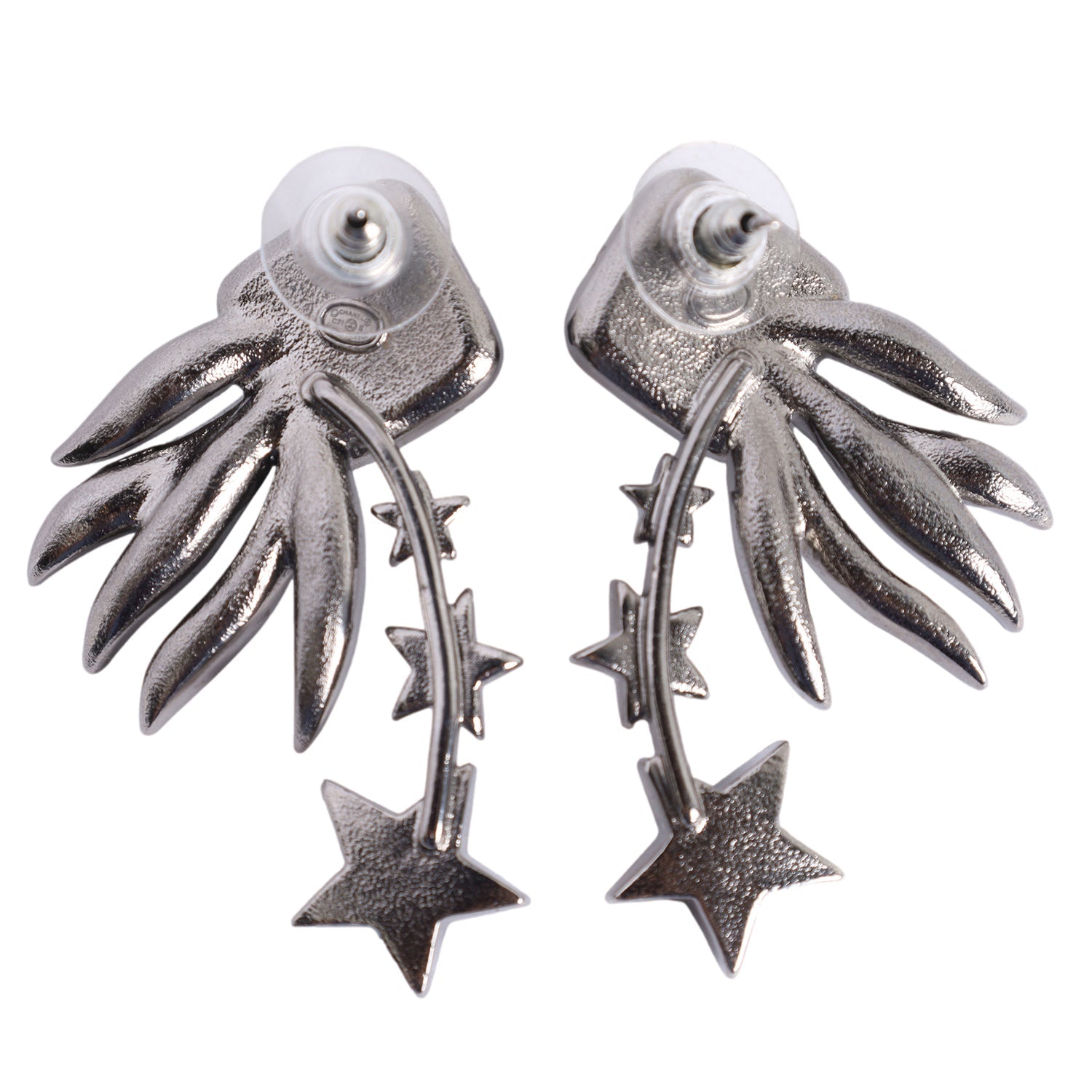Logo Silver Rhinestone Star Pierced Earrings