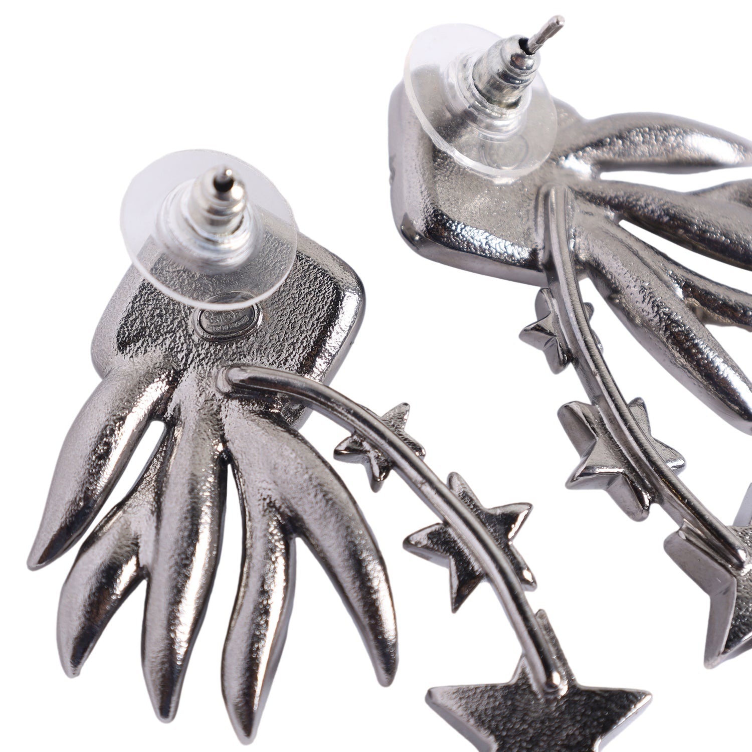 Logo Silver Rhinestone Star Pierced Earrings