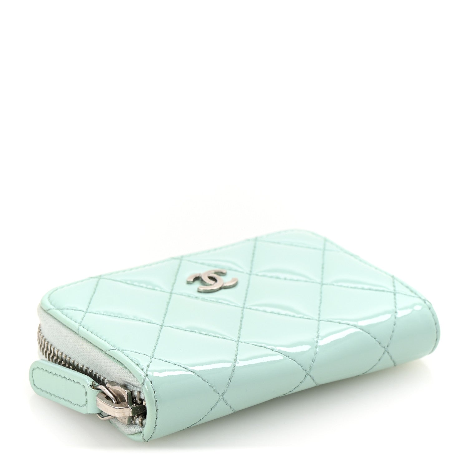 Patent Calfskin Quilted Zip Coin Purse Light Green